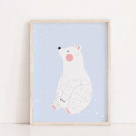 Poster Azul Neve Inverno Polar Bear Wall Decor