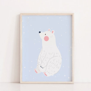 Poster Azul Neve Inverno Polar Bear Wall Decor