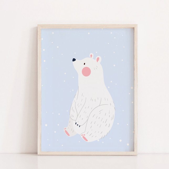 Poster Azul Neve Inverno Polar Bear Wall Decor (Blue Snow Winter Polar Bear Nursery Wall Decor Hanging Tapestry)