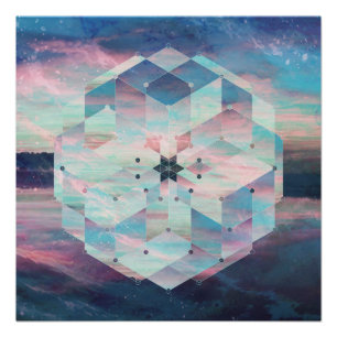 Póster Azul Pastel do oceano geométrico de Polyscape da