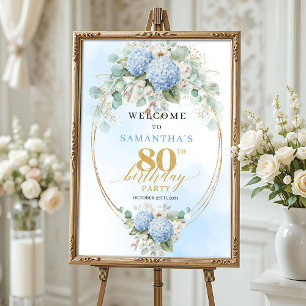 Poster Azul Pastel Floral Eucalipto 80 bem-vindo ao anive