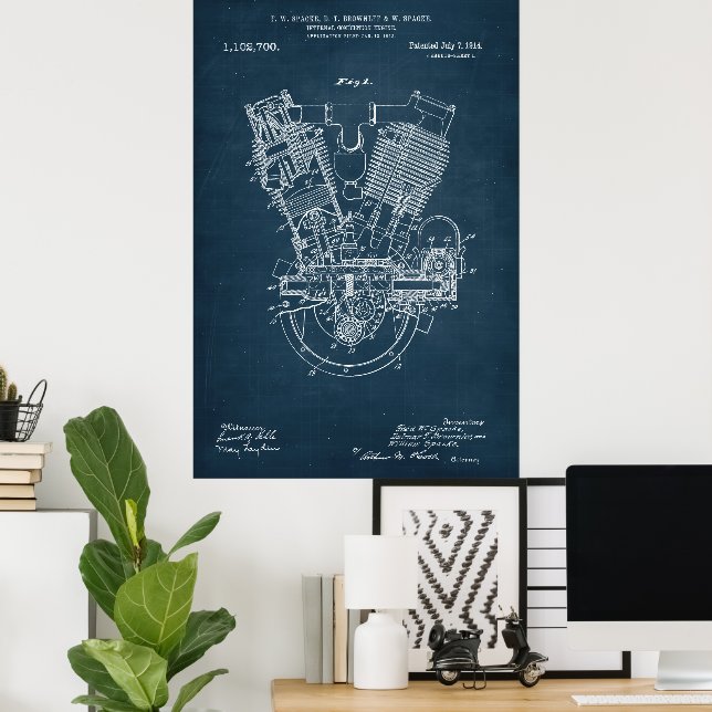 Poster Azul | Patente interna do motor de combustão (Escritório em casa)