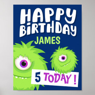 Poster Azul Pequeno Monstro Bonito