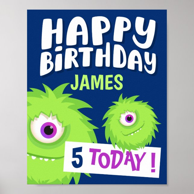 Poster Azul Pequeno Monstro Bonito (Frente)