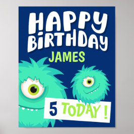 Poster Azul Pequeno Monstro Bonito