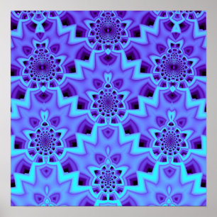 Poster Azul Pervinca Mandala Padrão Geométrico Fractal