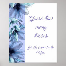 Poster Azul poeirento floral quantos beijos chá de noiva