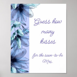 Poster Azul poeirento floral quantos beijos chá de noiva 