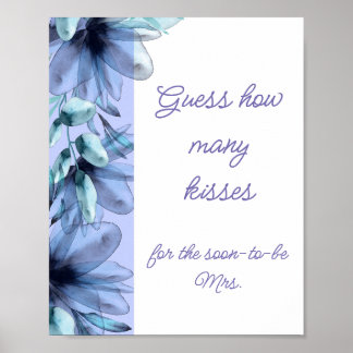 Poster Azul poeirento floral quantos beijos chá de noiva