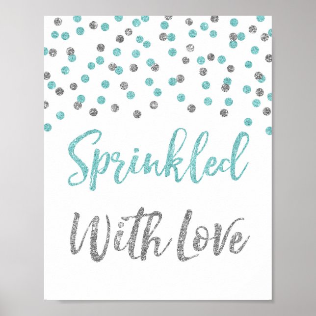 Poster Azul Prata Confetti Espelhado com Sinal de Amor (Frente)