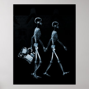 Póster Azul preto de viagem do casal de esqueleto do raio