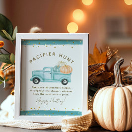 Poster Azul Pumpkin Truck Modern Fall Chá de fraldas Jogo