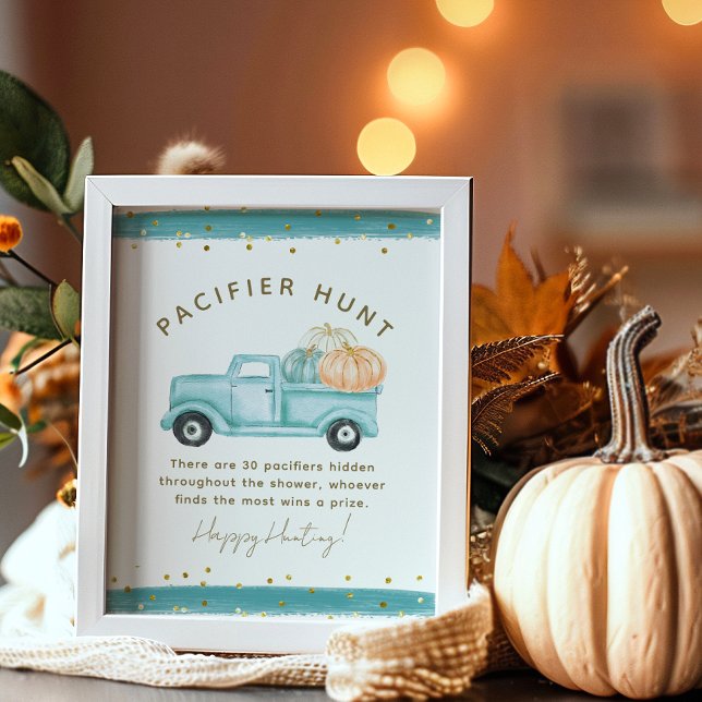 Poster Azul Pumpkin Truck Modern Fall Chá de fraldas Jogo (Criador carregado)