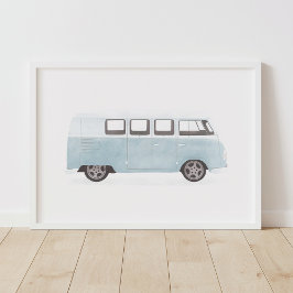 Poster Azul Retro Van Nursery Decor