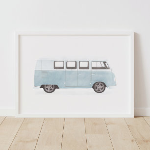 Poster Azul Retro Van Nursery Decor