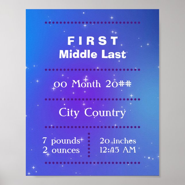Poster Azul roxo de bebê recém-nascido personalizável (Frente)