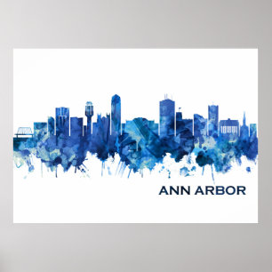 Poster Azul Skyline Ann Arbor Michigan