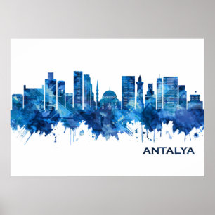 Poster Azul-Skyline Antalya Turquia