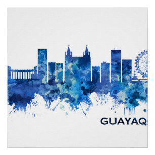 Póster Azul Skyline Guayaquil Equador