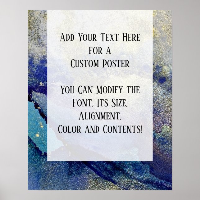 Poster Azul, Teal e Dourada Tinta Álcool Marmoreada DIY (Frente)