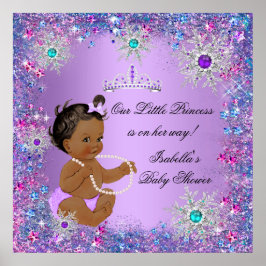Poster Azul Teal Roxo Rosa Princesa Chuvada de Bebê Étnic