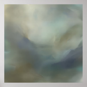 Poster Azul Teal Sereno Ondas Abstratas Paisagem Etérea