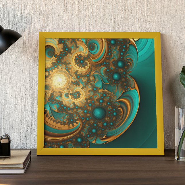 Poster Azul-turquesa Dourado Fractal Moderno (Criador carregado)