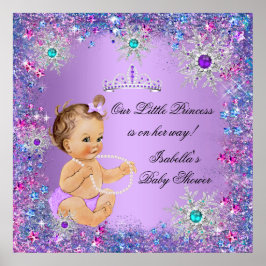 Póster Azul Turquesa Roxo Rosa Chuveiro de Bebê Princesa 
