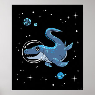 Poster Azul Tylosaurus Dinos No Espaço