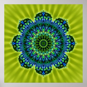 Póster Azul verde Mandala   Flor verde-claro