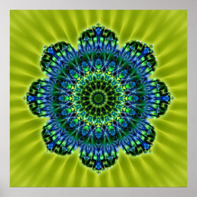 Póster Azul verde Mandala | Flor verde-claro (Frente)