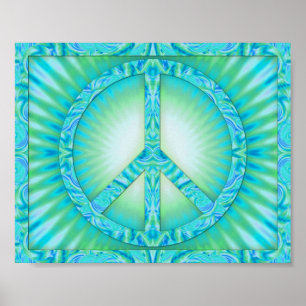 Póster Azul-Verdes do símbolo de paz