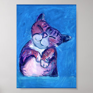 Poster Azul-Vermelho-Felino-Felino, Gatinho Pintado