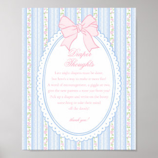 Poster Azul Vintage Chique Pensamentos de Floral de Frald