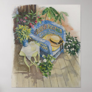 Póster Azul Wicker Watercolor-Médio