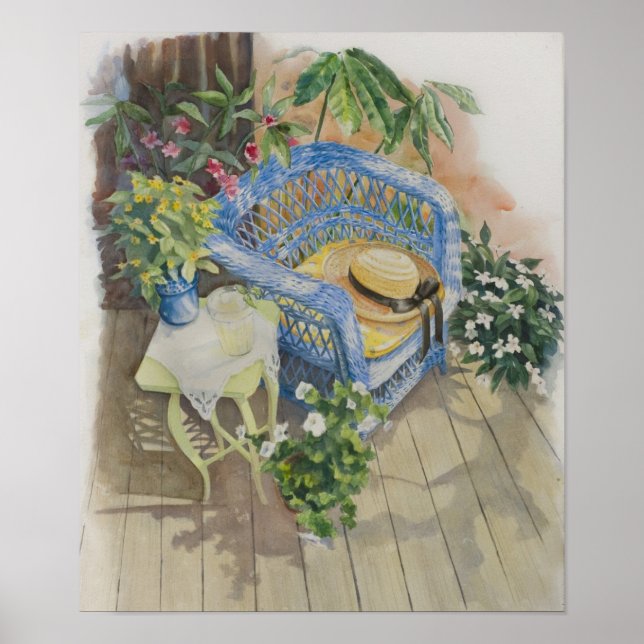 Póster Azul Wicker Watercolor-Médio (Frente)