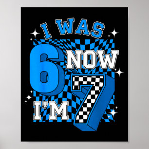 Poster Azul Xadrez Eu tinha 6 Estou com 7 Engraçado 67 An