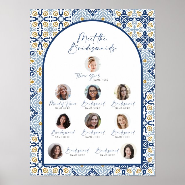 Poster Azulejo Azul Amalfi Conhece O Chá Noiva Bridesmaid (Frente)