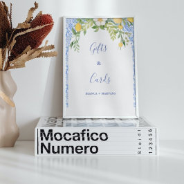 Poster Azulejo Azul e Símbolo de presentes e cartões para