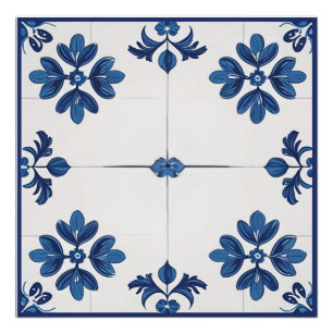 Póster Azulejo Azul Índigo Português telhas de Lisboa