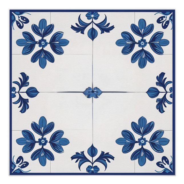 Póster Azulejo Azul Índigo Português telhas de Lisboa (Frente)