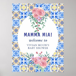 Poster Azulejo azul italiano Mamma Mia Chá de fraldas