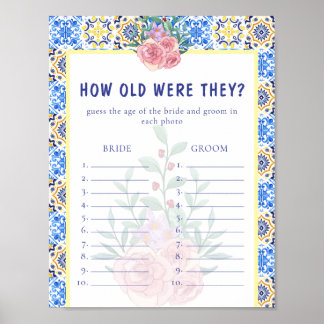 Poster Azulejo azul italiano Mamma Mia Chá de panela Game