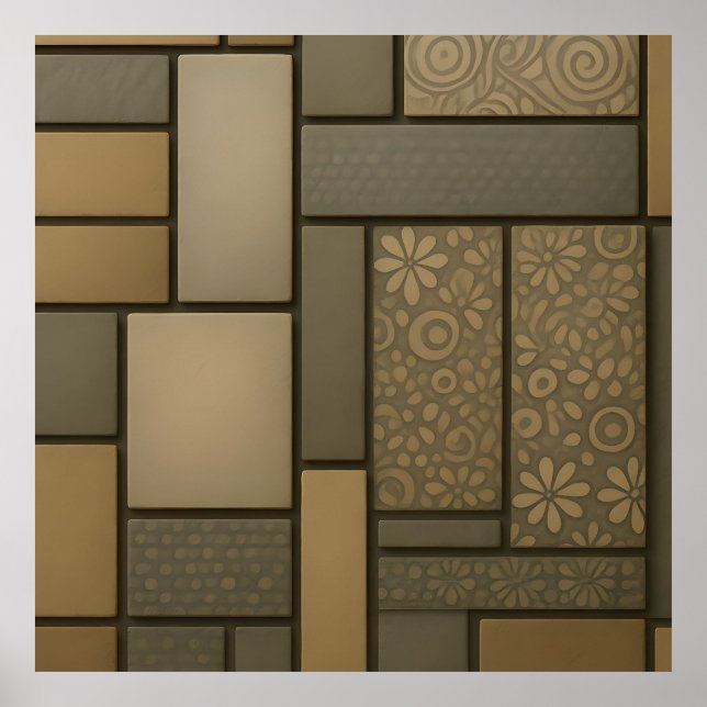 Poster Azulejo Bege Neutro Padrão Mosaico (Frente)