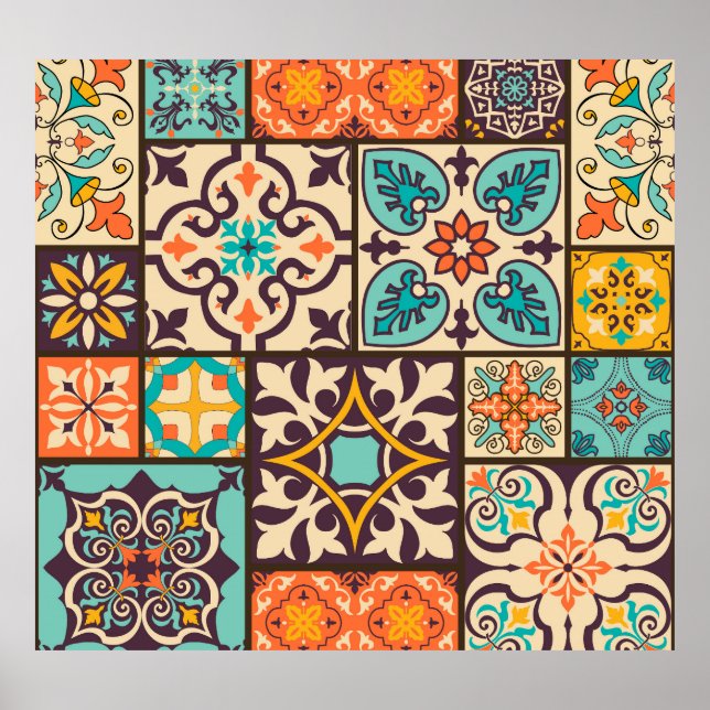 Poster Azulejo Colorido de Patchwork Islam Motifs (Frente)