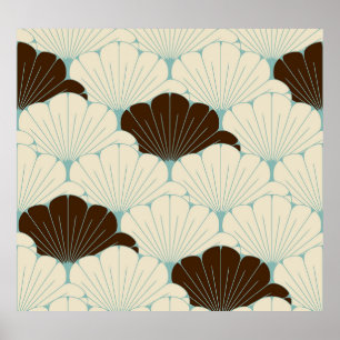 Poster Azulejo de Folhagem Azul do Estilo Japonês