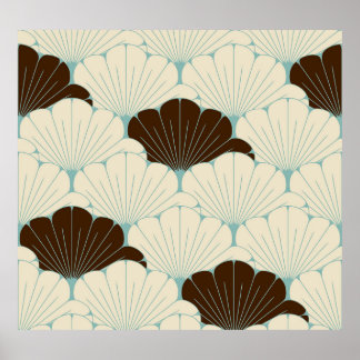 Poster Azulejo de Folhagem Azul do Estilo Japonês