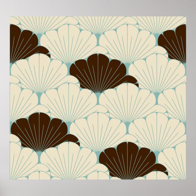Poster Azulejo de Folhagem Azul do Estilo Japonês (Frente)