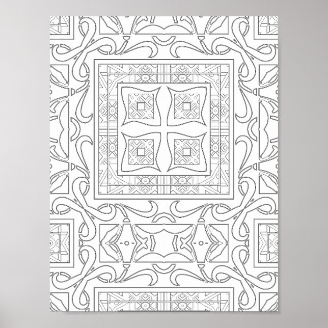 Poster Azulejo de Mandala de Arte com Intrincado Trabalho (Frente)