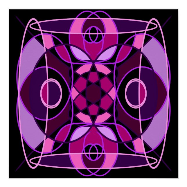 Póster Azulejo de mosaico abstrato, cor-de-rosa e roxo (Frente)